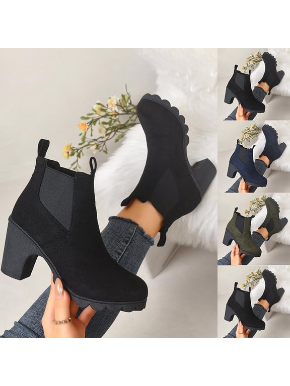 Women's Round Toe Ankle Boots Plus-Size High Heeled Comfortable Ankle Boots