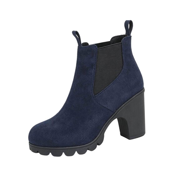 WSBDENLK Women's Round Toe Ankle Boots Plus-Size High Heeled Comfortable Ankle Boots
