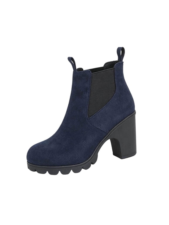 Women's Round Toe Ankle Boots Plus-Size High Heeled Comfortable Ankle Boots