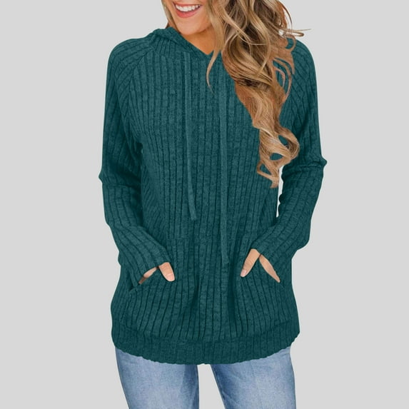 WSBDENLK Women's Solid Color Fleece Long Sleeve Hooded Raglan Pullover with Front Pocket Casual Fall Winter Sweatshirt Mint Green L(L)