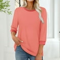 thumbnail image 1 of WSBDENLK Womens 3/4 Length Sleeve Tops Summer Tee T-Shirts Solid Color Round Neck Tunic Blouses Fall Winter Clothes Orange L(L), 1 of 7