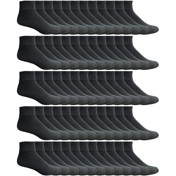 WSD Mens Ankle Socks, Wholesale Bulk Pack Athletic Sports Sock (180 Pairs Black)