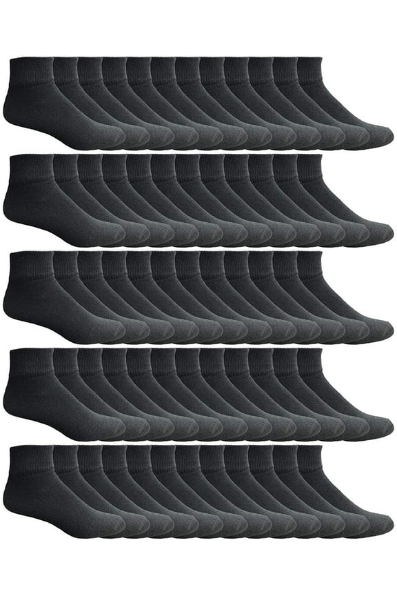 WSD Mens Ankle Socks, Wholesale Bulk Pack Athletic Sports Sock (180 Pairs Black)