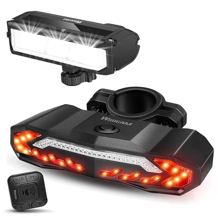 WSDCAM Bike Light Set with Bike Horn Alarm, Remote Control Bike Tail Light with Turn Signals and Brake Light Bike Alarm Horn, Bike Headlight for Night Riding, Rechargeable Rear and Front Bike Light