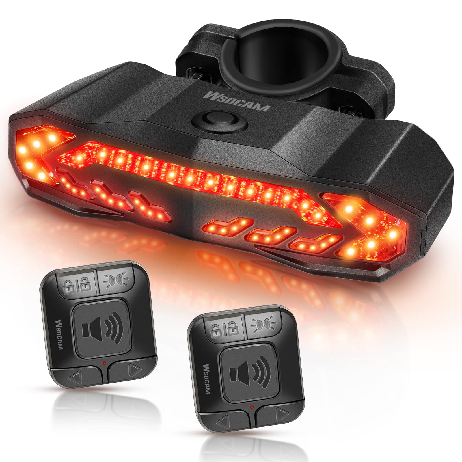 WSDCAM Smart Bike Tail Light Alarm Horn with 2 Remotes, Rechargeable