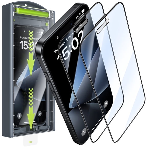 WSKEN for iPhone 16/15 6.1 inch Screen Protector,[Zero Bubble] [Full Coverage] Diamond HD Tempered Glass ,2 Pack