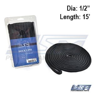 WSM 1/2'' x 15' Nylon Black Dock Line 1000-1215BK
