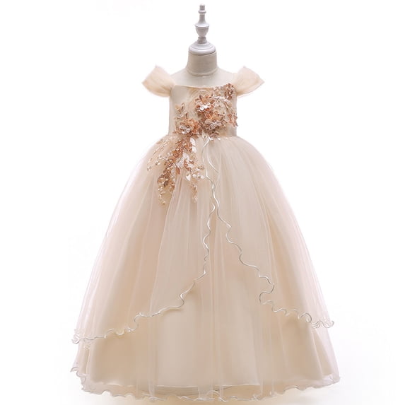 WSMEA Dresses for Girls Dance Line Shoulder Performance Long Pommel Party Sun Dress