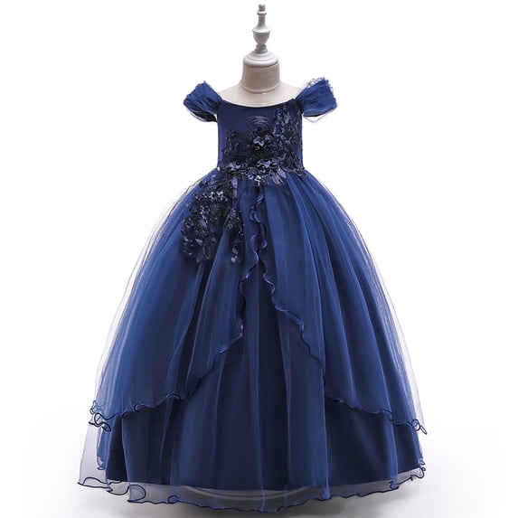 WSMEA Dresses for Girls Fancy Line Shoulder Performance Long Pommel Party Dress