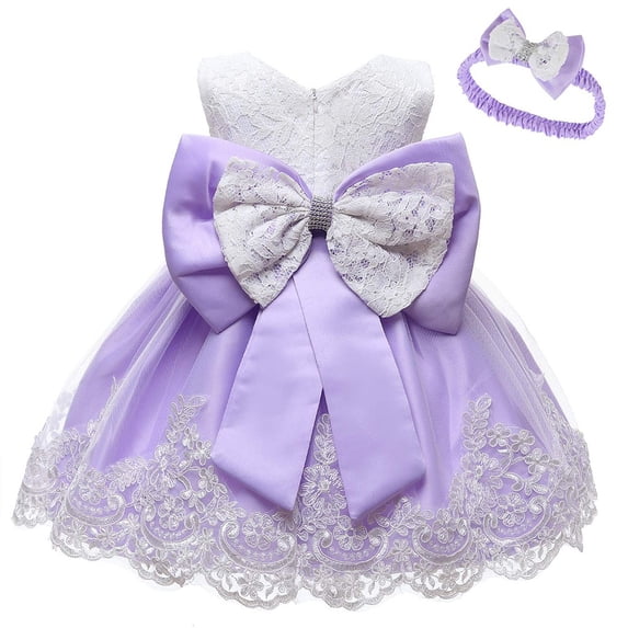 WSMEA Dresses for Girls Formal Lace Bowknot Wedding Formal Tutu Headband Set Dress