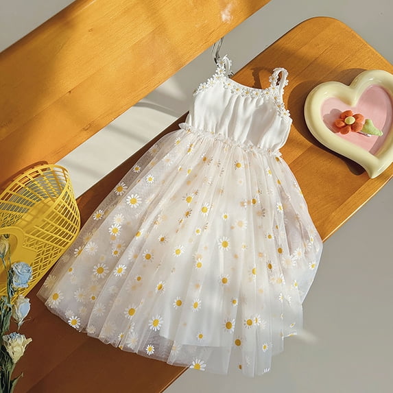 WSMEA Dresses for Girls Formal Little Print Puffy Beach Fancy Dress