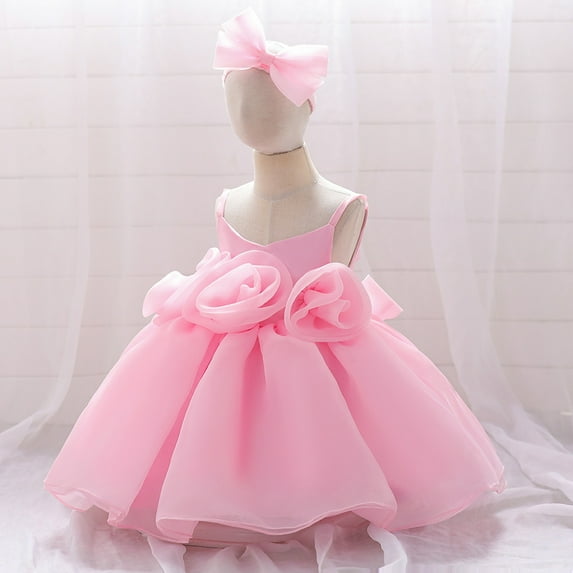 WSMEA Girls Dresses Casual Party Sleeveless Solid Color Flower Birthday Party With Headband Skater Sun Dress