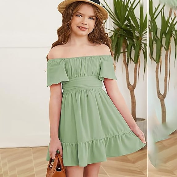 WSMEA Girls Dresses Casual Tie Back Tween Off Shoulder Size 4 13 Years 4T Holiday Sun Dress
