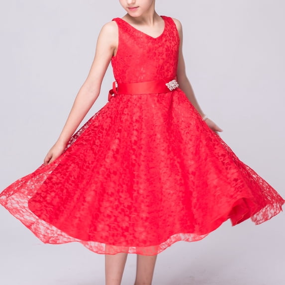 WSMEA Girls Dresses Formal Big Sleeveless Lace Wedding Flower Age 4 Sun Dress