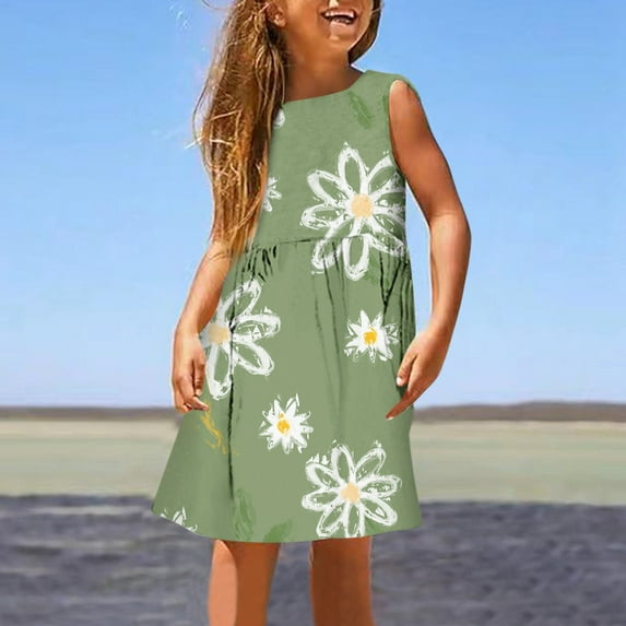 WSMEA Girls Dresses Summer Cute Spring Printed Round Neck Sleeveless (3) Heart Dress