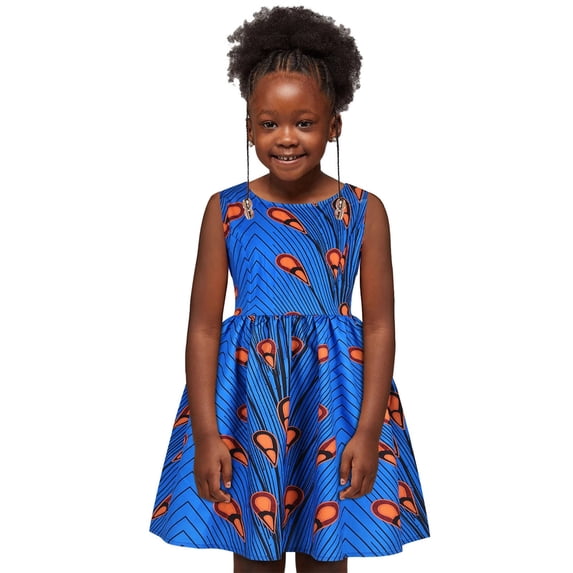 WSMEA Summer Dresses for Girls African Dashiki Traditional Style Sleeveless Round Neck Ankara Outfits Fancy Sun Dress