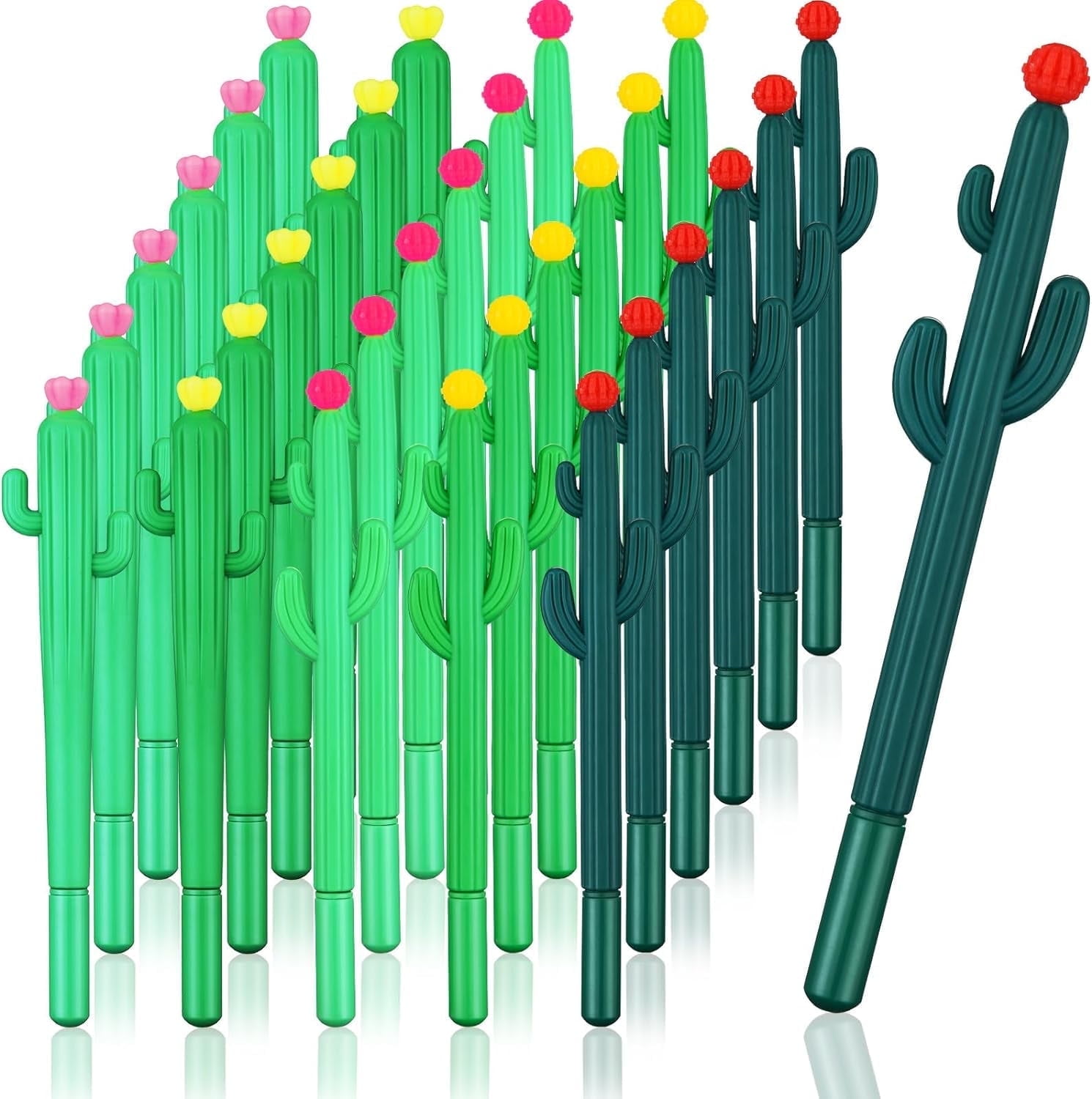 WSNIJFU 30 Pieces Cactus Pens Bulk Cactus Shaped Rollerball Pens Cactus Black Gel Ink Pens Kawaii Writing Pen for Office Home Gift Supplies, 5 Styles