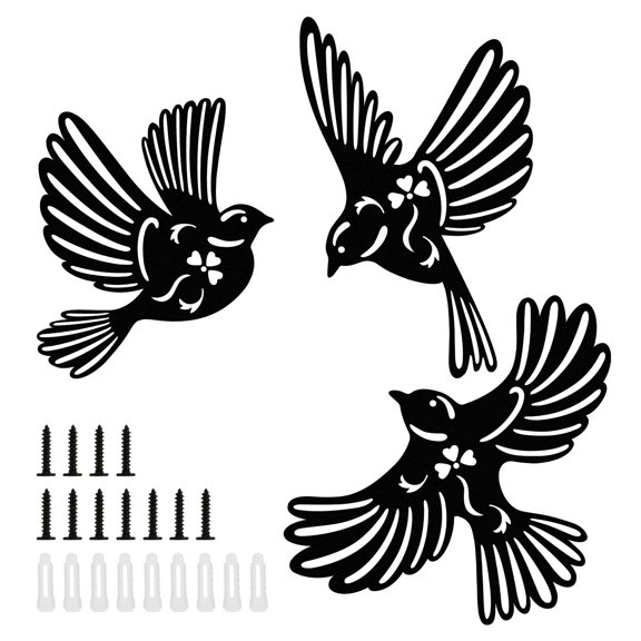 WSNIJFU 3Pcs Birds Metal Wall Decor Black Flying Birds Indoor Outdoor Wall Ornaments Hanging for Livingroom, Bathroom,Kitchen,Garden