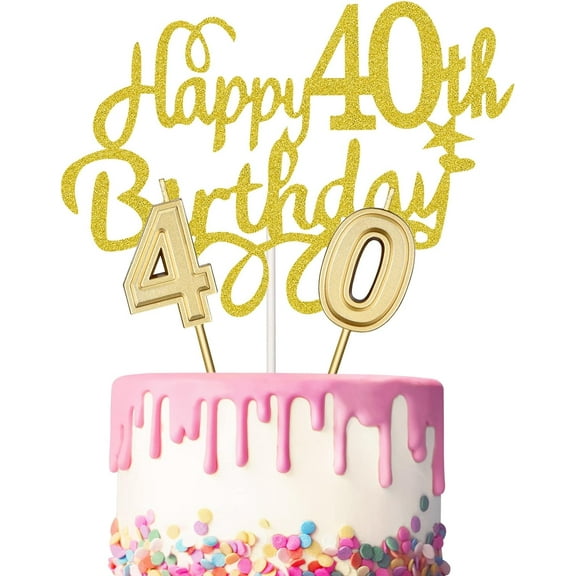 WSNIJFU 40th Birthday Candles Number Cake Candles and 2 Pieces Glitter Happy 40th Birthday Cake Toppers Birthday Cake Decorations for Birthday Anniversary Wedding Party Supplies