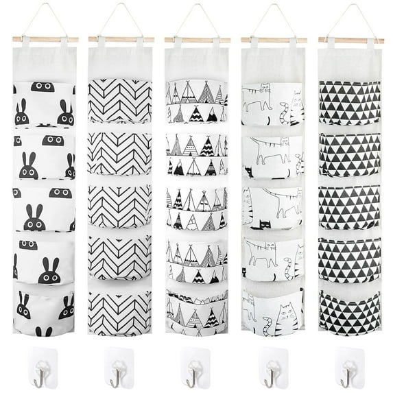 WSNIJFU 5Pcs Geometric Pattern Wall Mounted Organiser with 5 Pockets Hanging Organiser Multi-Functional Storage Suitable for Bedroom, Room