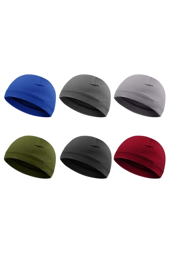 6 Pieces Men Skull Caps Cotton Beanies Sleep Hats Multifunctional Helmet Liner Cap for Men and Women