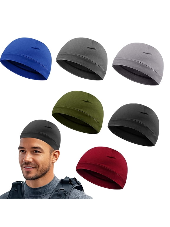 6 Pieces Men Skull Caps Cotton Beanies Sleep Hats Multifunctional Helmet Liner Cap for Men and Women