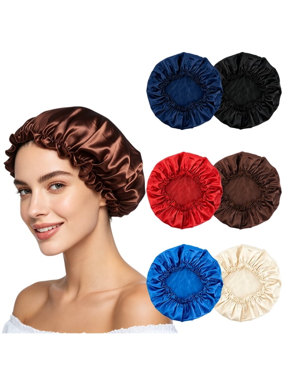 6 Pieces Sleep Cap Satin Bonnet Sleeping Hat Soft Elastic Night Hair Cover for Women Girls