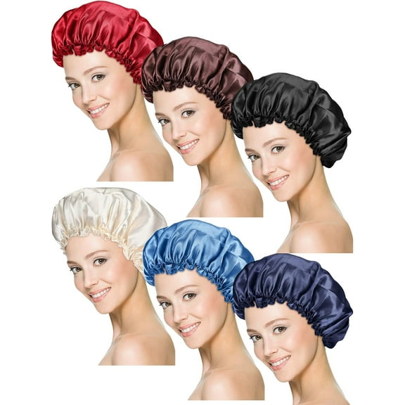 WSNIJFU 6 Pieces Sleep Cap Satin Bonnet Sleeping Hat Soft Elastic Night Hair Cover for Women Girls