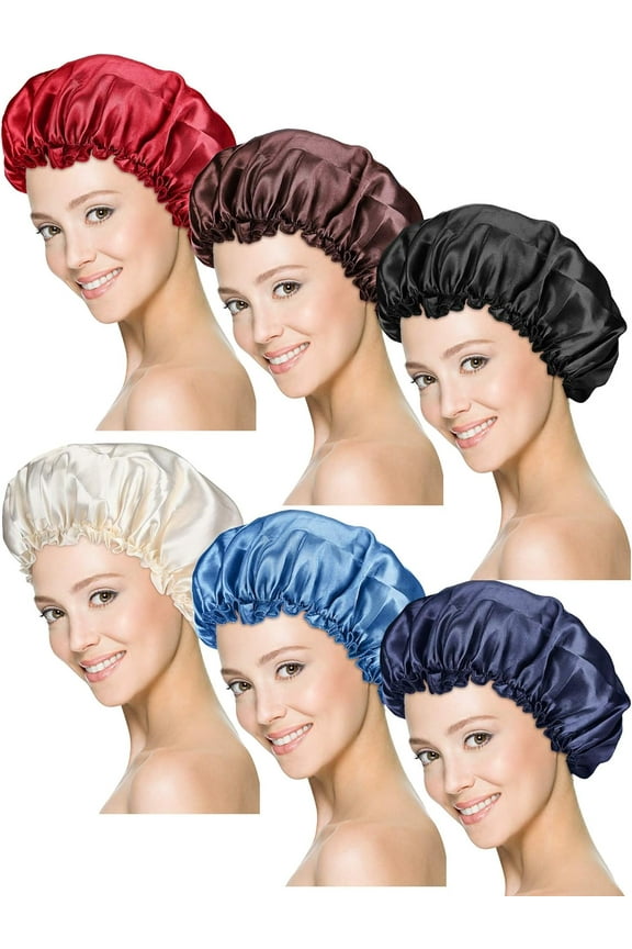 6 Pieces Sleep Cap Satin Bonnet Sleeping Hat Soft Elastic Night Hair Cover for Women Girls