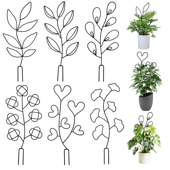 WSNIJFU 6Pcs Plant Climbing Frame Flower Pot Plant Climbing Trellis Indoor and Outdoor Geometric Iron Frame Stand,Black