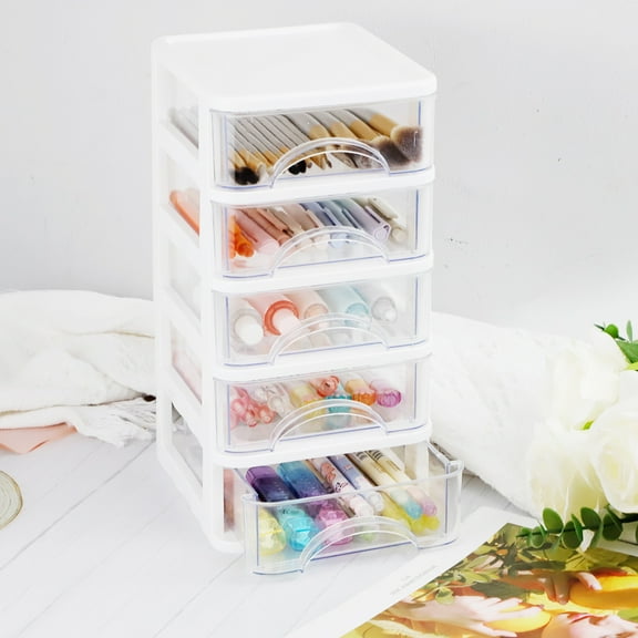 WSNIJFU Desktop Drawer, Clear 5-Drawer Desktop Storage Unit, Small Organizer Box Storage Container Case, Frame with Clear Drawers, Drawer Unit