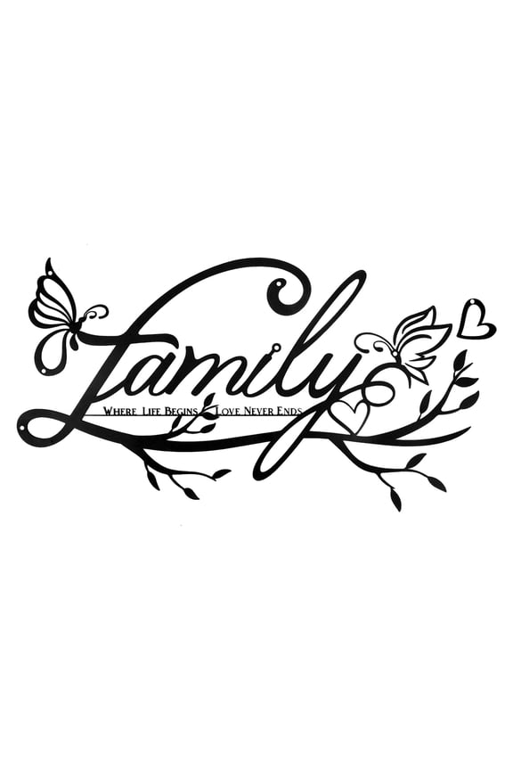 Family Signs Wall Decor Black Family Metal Wall Sign with Butterfly Tree Branch Art Hanging Lettering Hollow Out Decor for Living Room, Bedroom, Dining Room