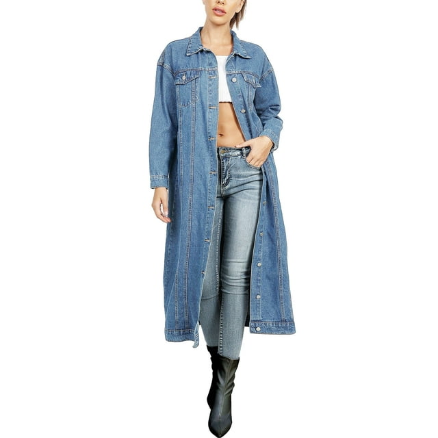 WSPLYSPJY Women Long Denim Jacket Jean Jacket Trench Coat Light Blue 3XL