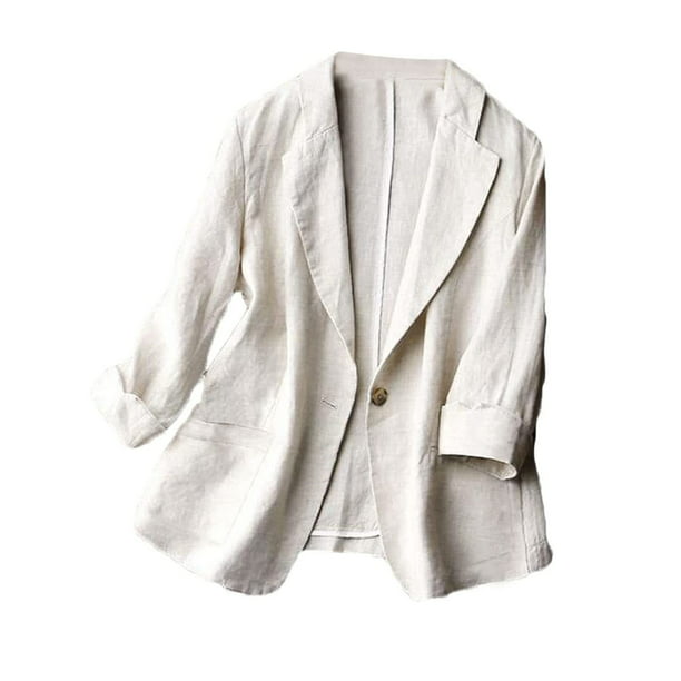 WSPLYSPJY Women Work Business Solid Color 3/4 Sleeve Linen Blazer ...