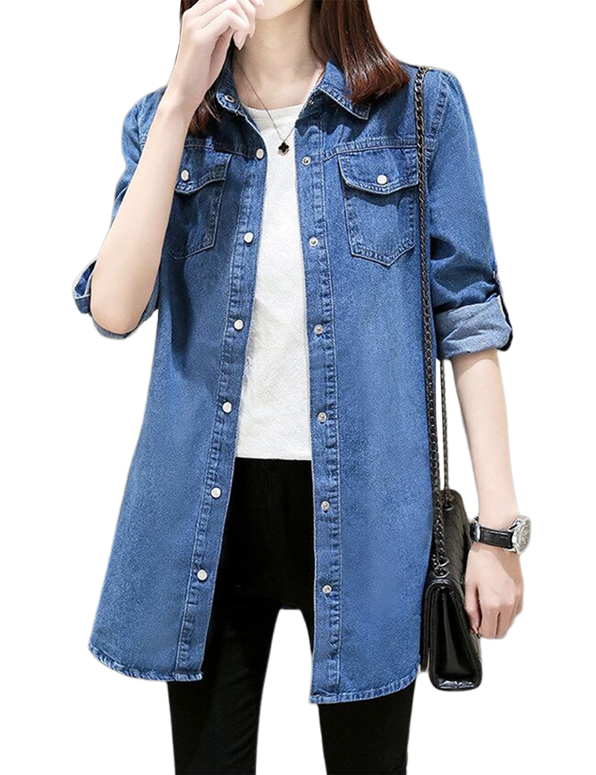 WSPLYSPJY Women's Denim Shirts Long Sleeve Button Down Jean Jacket