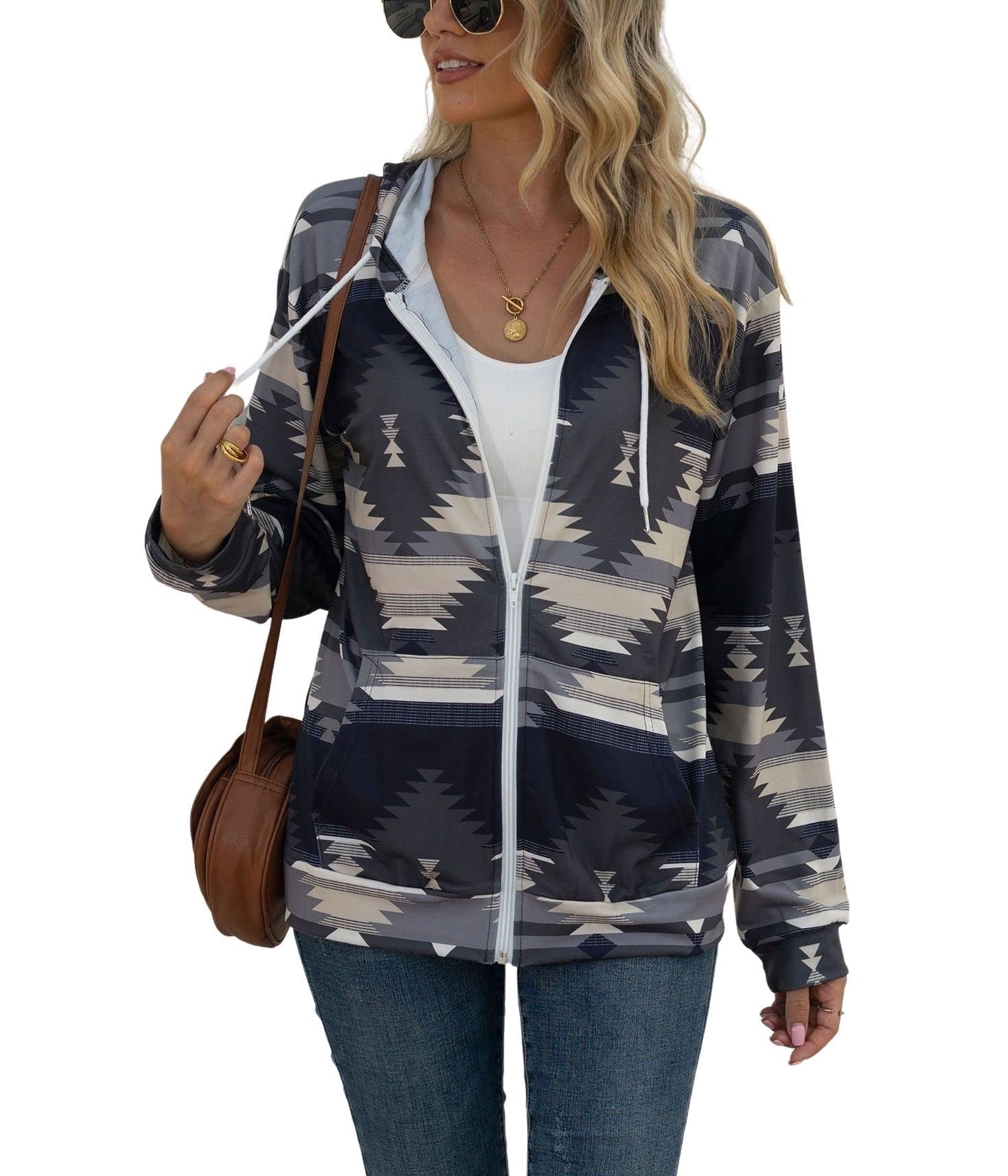 Pink Rose Tribal Aztec Women's Zip Up Hoodie