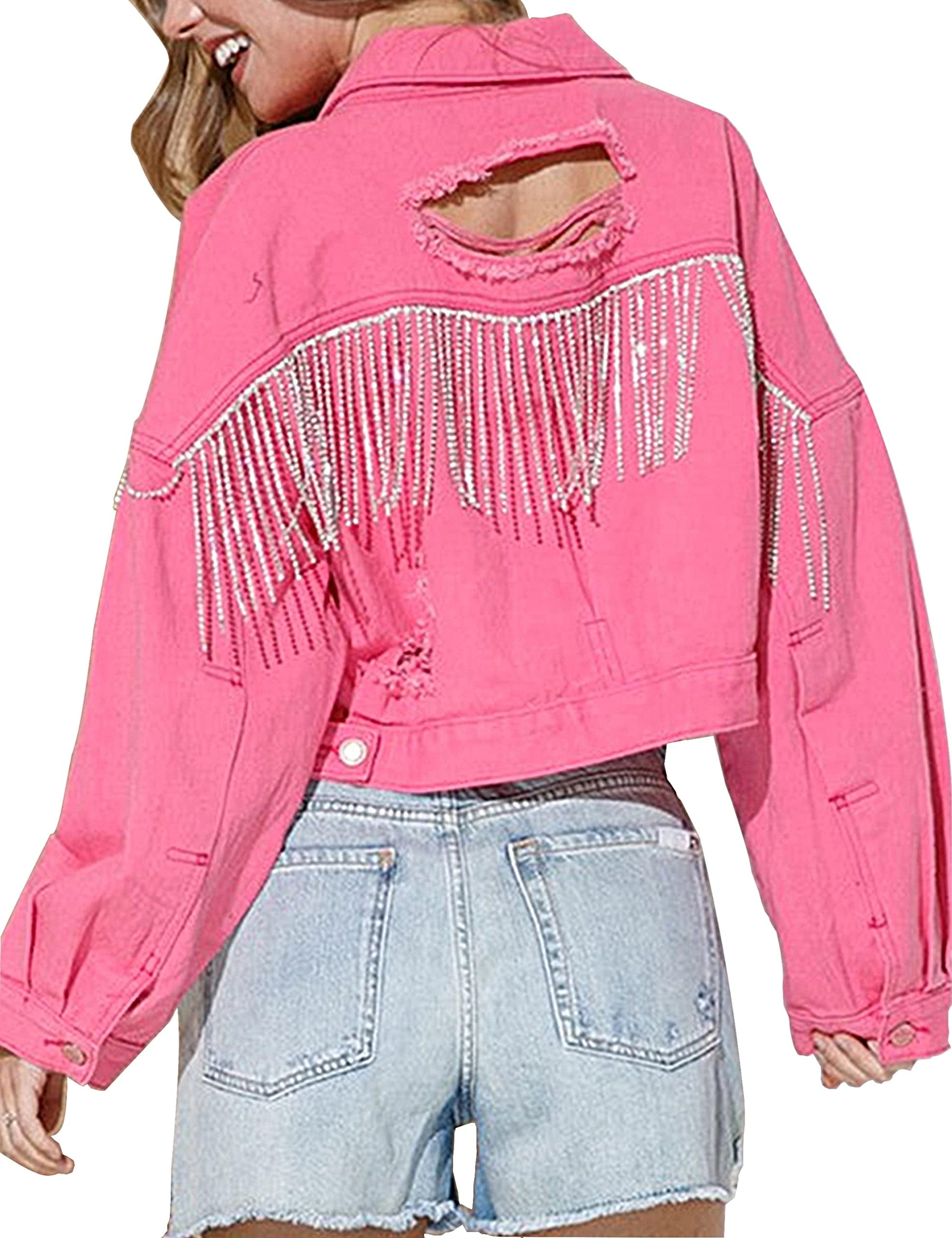 ジャケット・アウター 00s red cropped fringe denim jacket Cropped-Fit Fringe Denim Jacket | Chico's