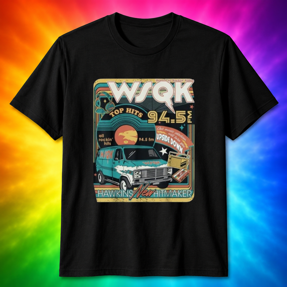WSQK 94.5 FM Hawkins New Hitmaker Retro Van 80s Music T-Shirt, for men & women, S-5XL