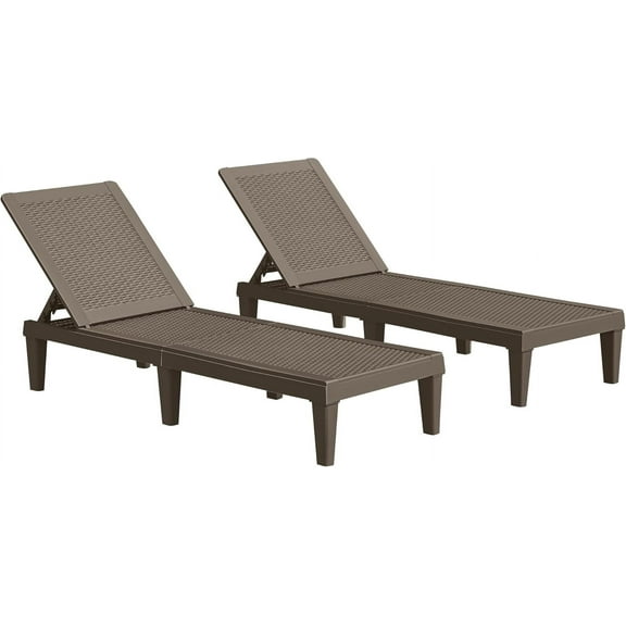 JUMMICO Patio Chaise Lounge Chair Set of 2 Outdoor PE Waterproof Adjustable Easy Assembly Lounge Chairs for Outside Pool Garden Deck Beach (Deep Brown)