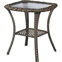WSRFSD Patio Tables Wicker Side Table - Rattan End Table with Glass Top for Outdoor Outside Patio Porch Deck Square Mixed-Grey