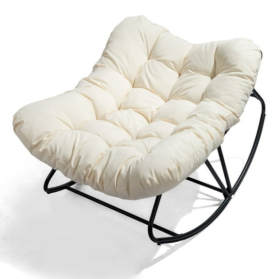 WSRFSDBrown Rattan 38inch Oversized Patio Rocking Chair - Indoor/Outdoor Wicker Egg Lounge Chair with Comfortable Rocking Function, Weather-Resistant Design for Garden, Porch,