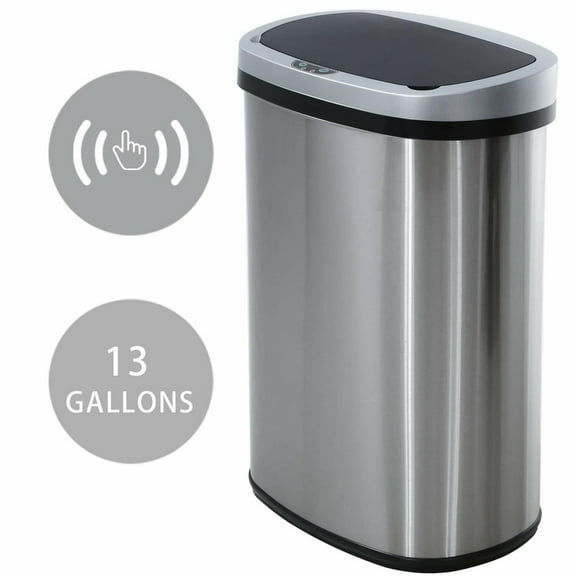 WSSYzyzf 13 Gallon Automatic Kitchen Trash Can, Touch-Free Stainless Steel Garbage Can