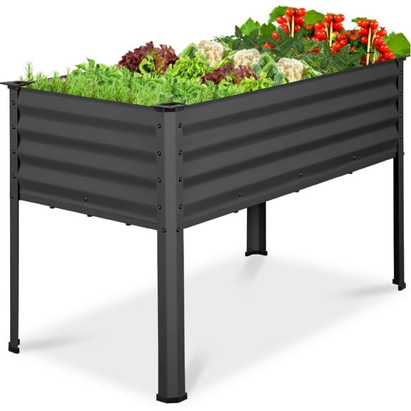 WSSYzyzf 48x24x30in Galvanized Raised Garden Bed, Metal Elevated Planter Box, Vegetable Garden for Backyard, Patio, Balcony - Charcoal