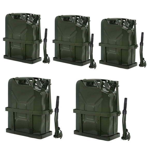 WSSYzyzf 5-Pack 5-Gallon Jerry Cans, 20L NATO Military Style Metal Gasoline Tanks with Holder, Durable and Secure for Gas, Diesel, or Water Storage and Transport