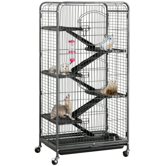 WSSYzyzf  52-inch Ferret Cage 6 Level Metal Rat Cage with 3 Front Doors/Feeder/Wheels Small Animal Cage for Ferret/Chinchilla/Bunny/Rabbit/Squirrel, Black