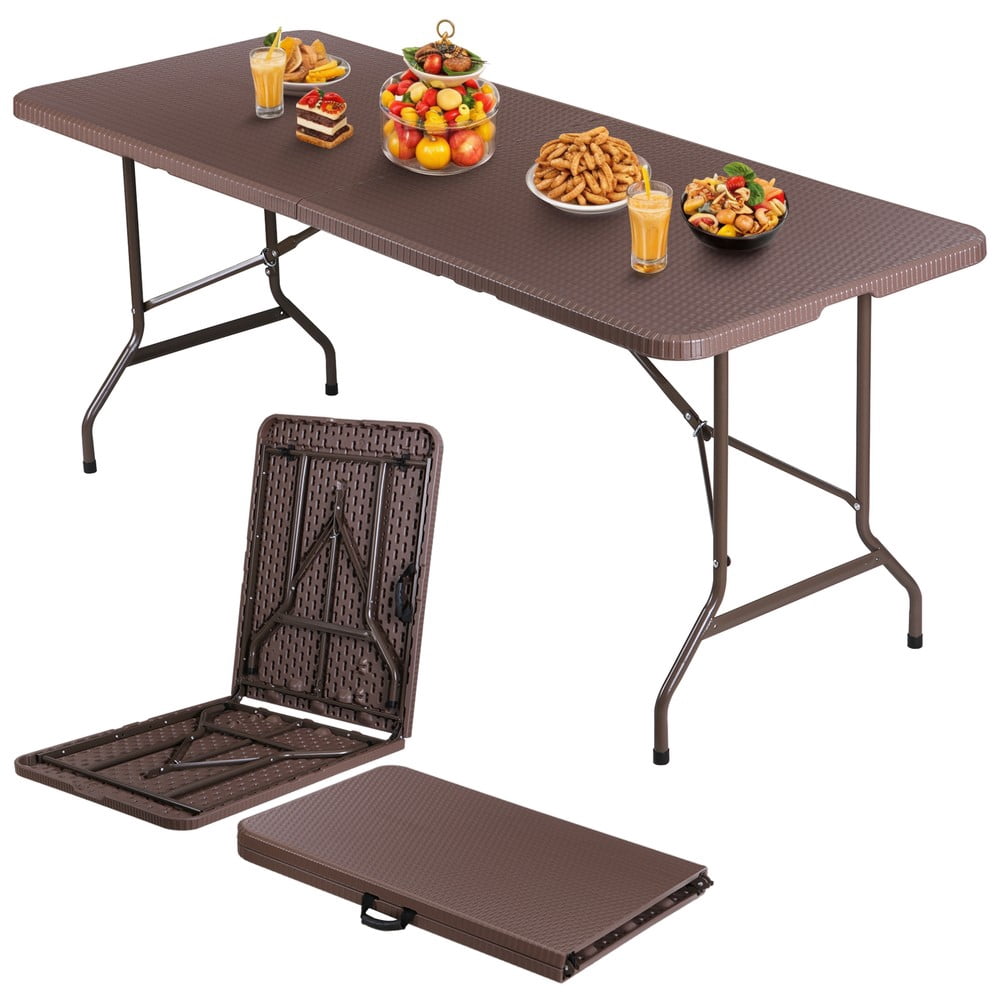 WSSYzyzf 6ft Folding Table Fold-in-Half for Picnic Party Camping with ...