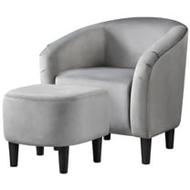 WSSYzyzf Accent Chair with Ottoman Set, Modern Upholstered Soft Barrel Chair with Footstool, Comfy Fabric Armchair and Footrest for Living Room/Bedroom/Reading Room/Guestroom,Gray