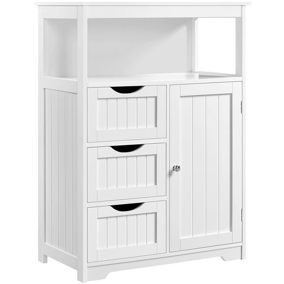 WSSYzyzf Bathroom Floor Cabinet Wooden Storage Organizer with 1 Door and 3 Drawers, Free-Standing Cupboard for Kitchen/Living Room/Bathroom Use, White