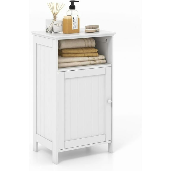 WSSYzyzf Bathroom Storage Cabinet, Freestanding Wooden Single Door Side Floor Organizer with Adjustable Shelf, Small Bathroom Cabinet for Small Spaces, Living Room (White)