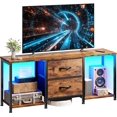 thumbnail image 1 of WSSYzyzf TV Stand for Bedroom with LED Lights Dresser TV Stand with Two Fabric Drawers and Open Storage Shelves, Entertainment Center TV Console with Wood Top for Living Room Rustic Brown, 1 of 17